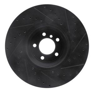 BMW ALPINA B7 Brake Rotor (1) - Front Left - R1 Concepts - Drilled & Slotted - Black - `07-`08